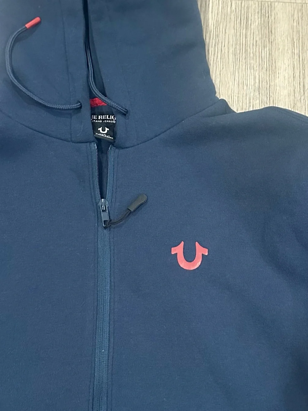 True Religion Navy & Red Zip-Up Men’s Hoodie, Size M